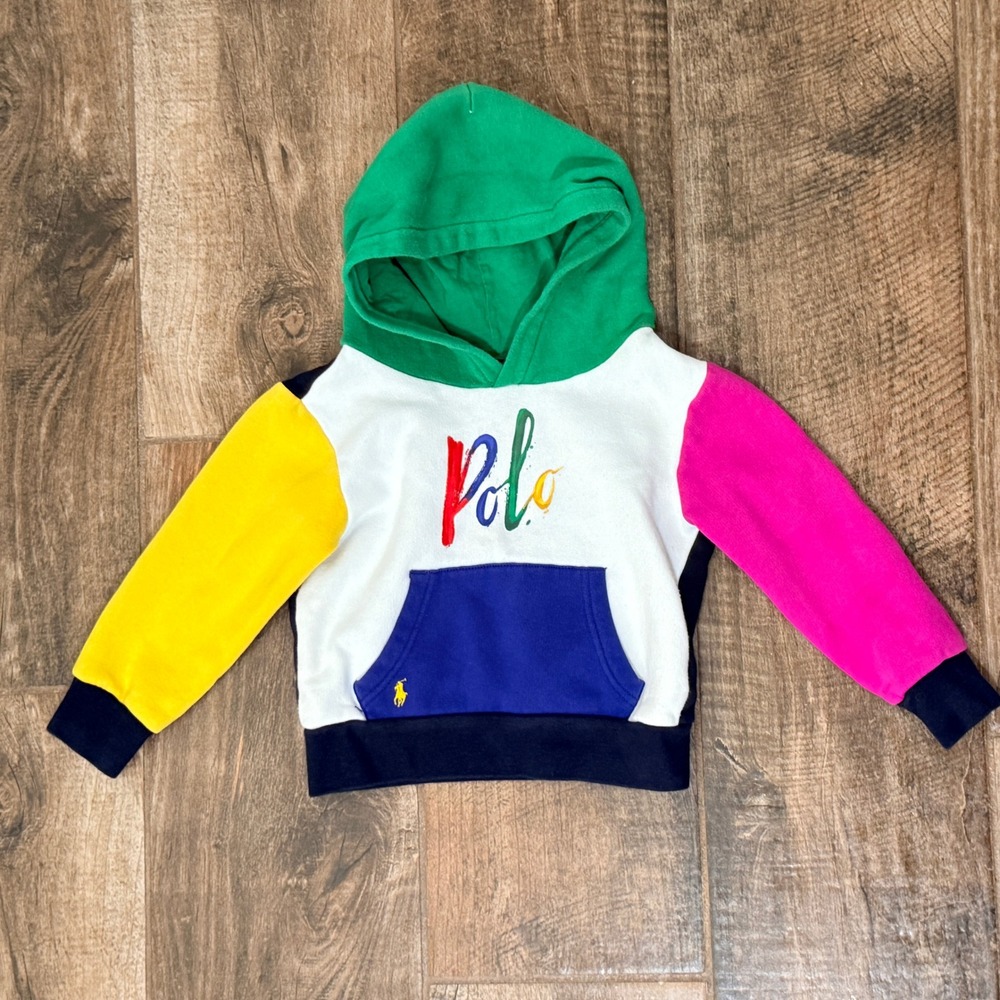 Polo Ralph Lauren Kids Colorblock Painted Logo Fleece Hoodie, Multi, 3T